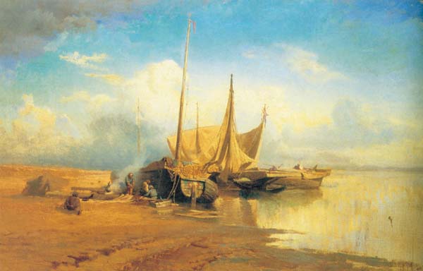 View of Volga. Haulers, 1870, Vasilyev Fyodor, The Russian Museum, St.Petersburg paintings to artist of ArtRussia