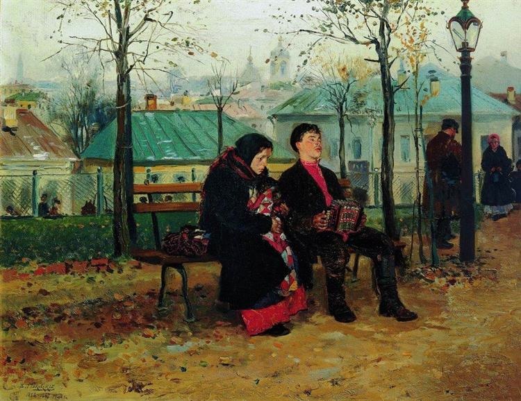 On boulevard, 1887, Makovsky Vladimir, The Tretyakov Gallery, Moscow paintings to artist of ArtRussia