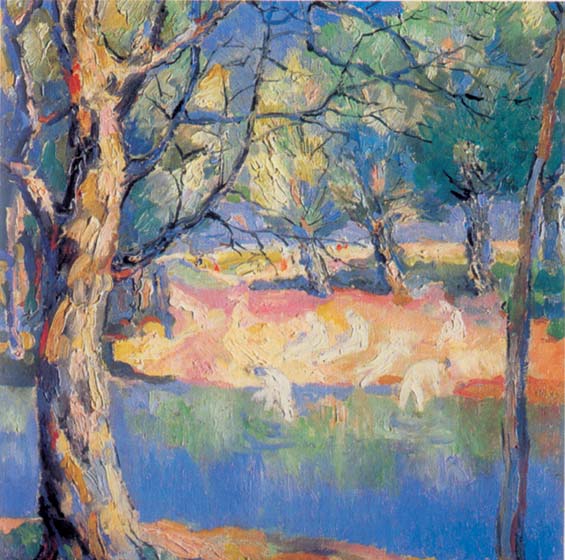 The river in forest, 1908, Malevich Kazimir, The Russian Museum, St.Petersburg paintings to artist of ArtRussia